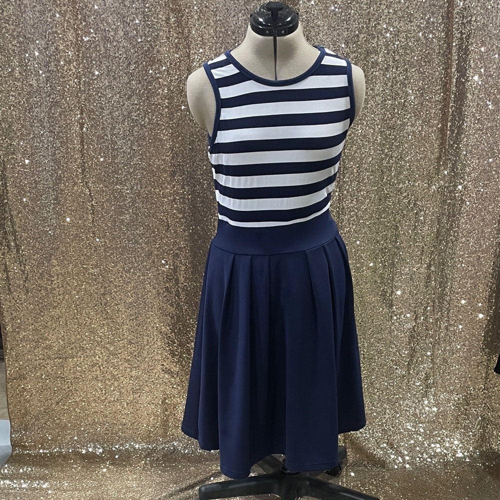 Navy and White Striped Midi Dress